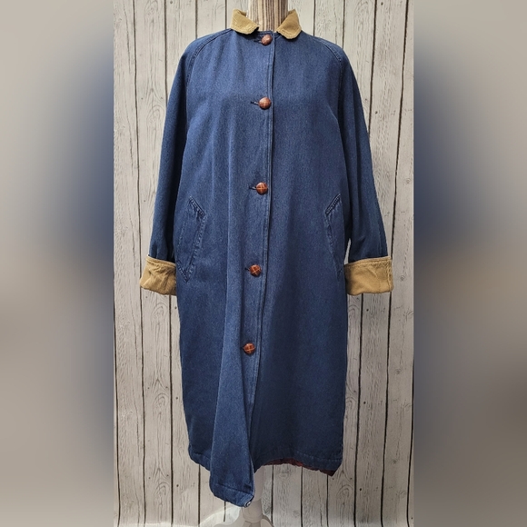 Hunters Run Women's Fall/Winter Denim Corduroy Paisley Trench Coat Jacket - Picture 1 of 13